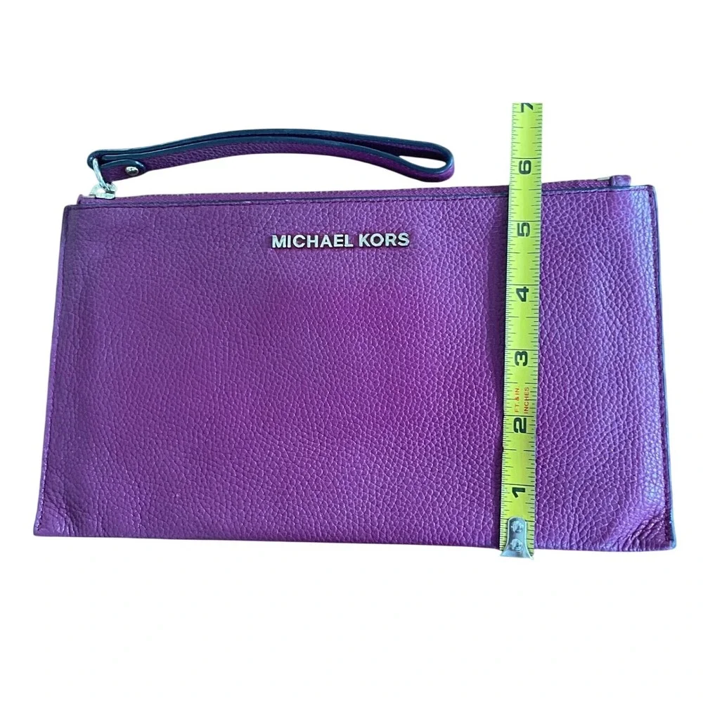 Michael Kors Adele Large Flat Wristlet Purple Pebbled Leather Clutch Bag